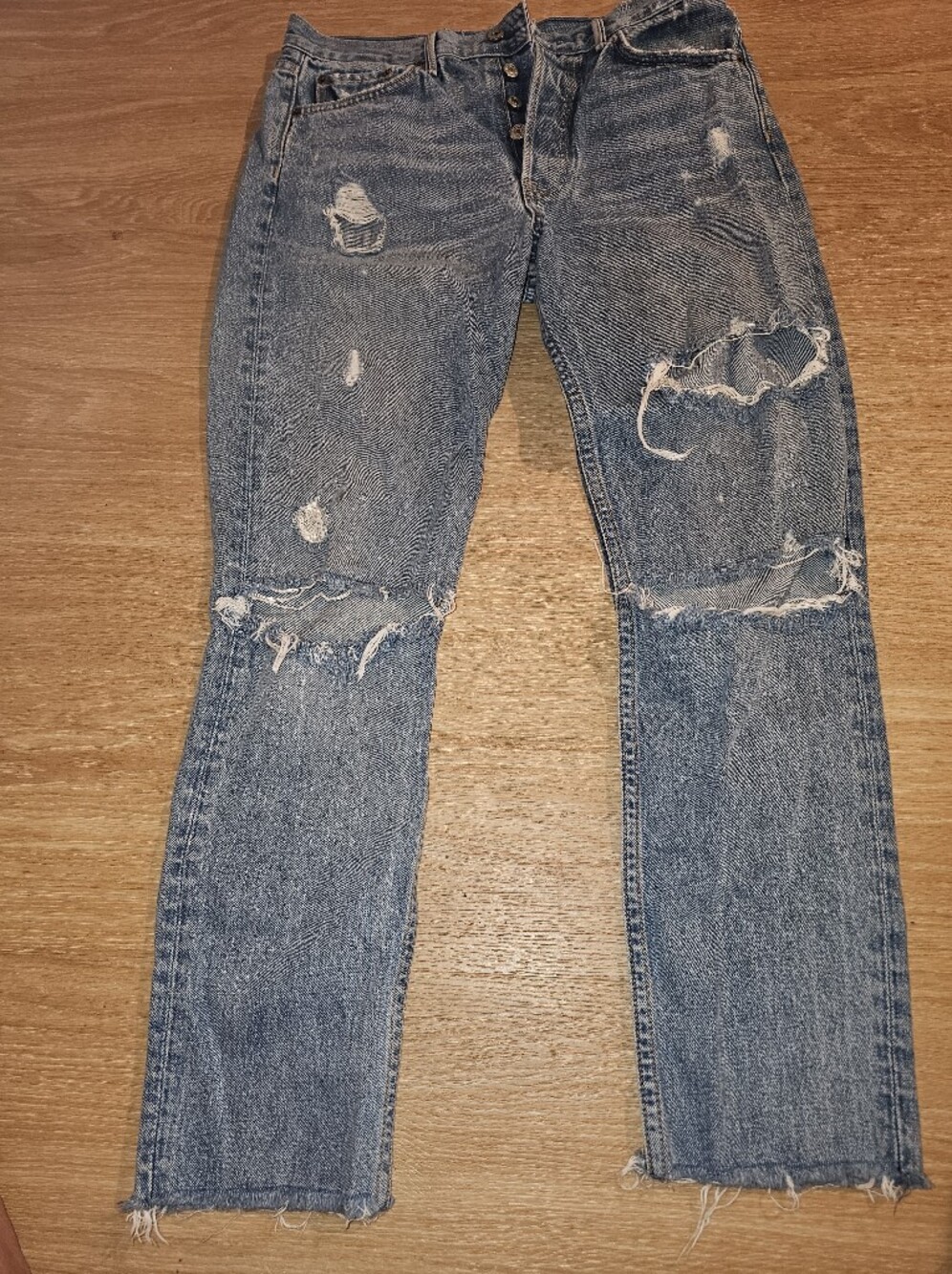 GRLFRND Ripped Blue Straight-Leg Jeans